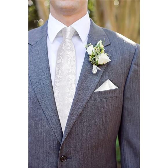Mens Tie Set Silk Solid Paisley Necktie & Pocket Square Cufflinks Classic Formal - Picture 3 of 7